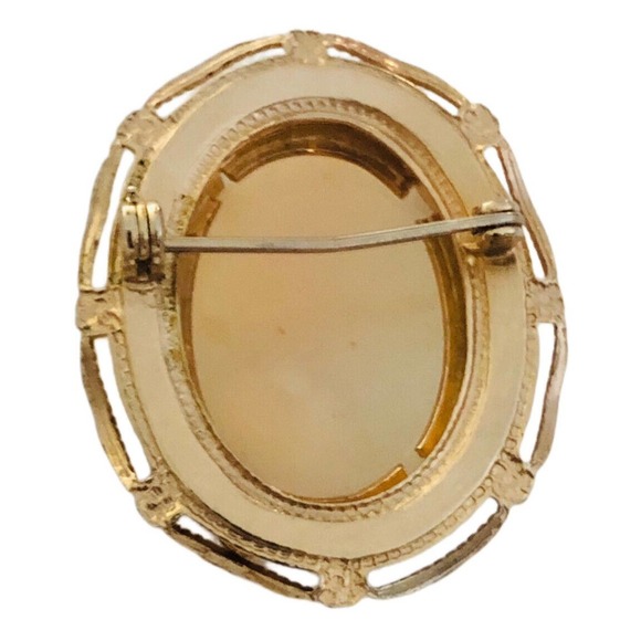 BEAUTIFUL Vintage SHELL CAMEO Lady PENDANT BROOCH Gold Filled Sterling - Picture 2 of 8